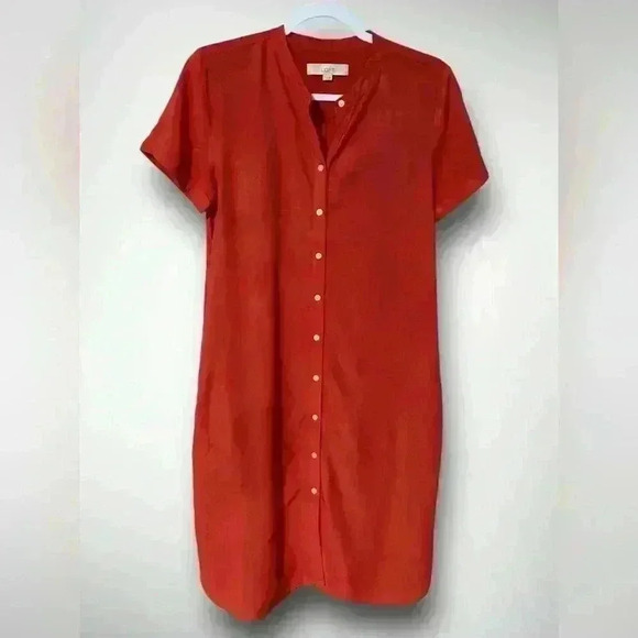 Loft Casual Red Short Sleeve Button Down
Dress With Pockets Size Small - Picture 10 of 12
